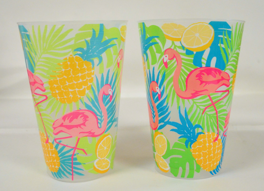 Floral Flamingo Frosted Plastic Cups