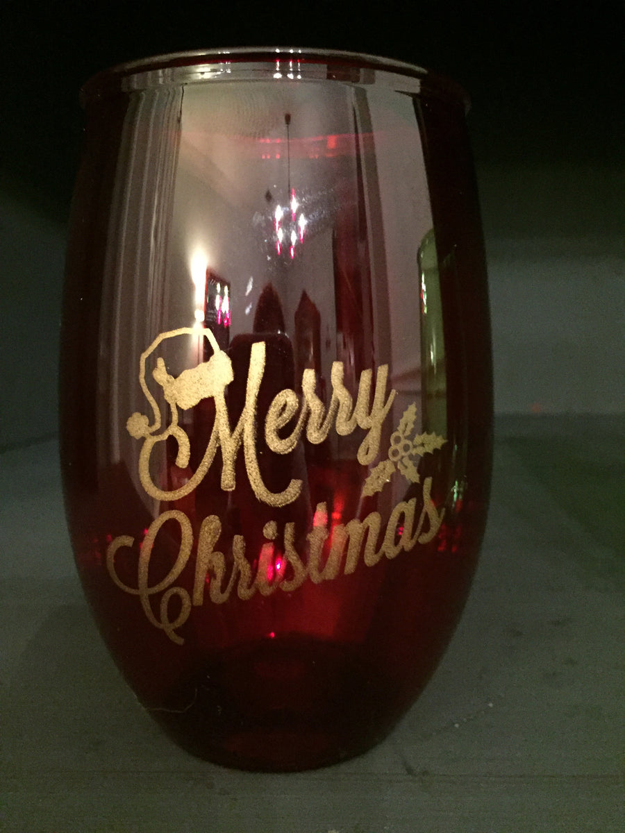 Merry Christmas Plastic Wine Glasses